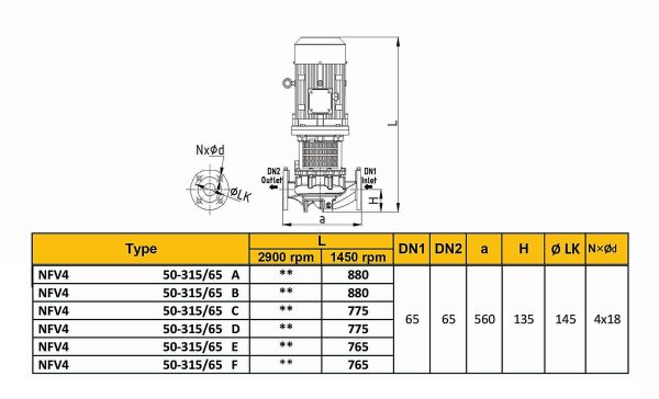 الکتروپمپ خطی رایان مدل NFV4 50-315/65 E - تصویر 2